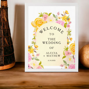 Poster Boho Rustic meadow yellow pink Weding Bem-vindo
