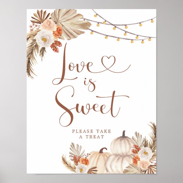Poster Boho Rustic Pumpkin Fall in Love is Sweet (Frente)