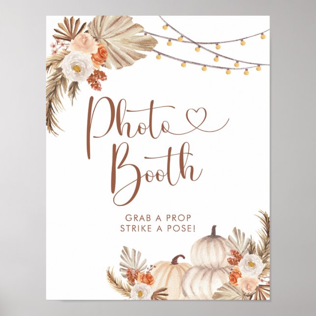 Poster Boho Rustic Pumpkin Fall in Love Photo Booth Sinal (Frente)