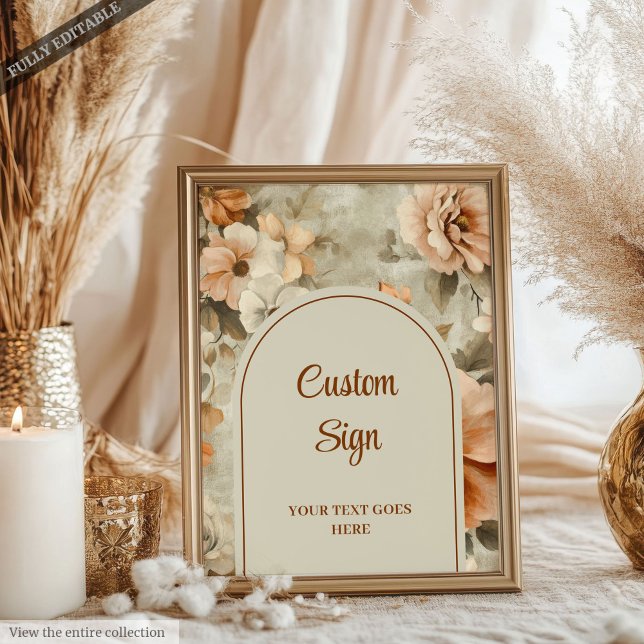 Poster Boho Rústico Terracota Marfim Floral Personalizado (Rustic Terra Cotta Ivory Floral Personalized Wedding Sign)