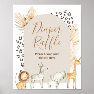 Poster Boho Safari Animal Watercolor Fralda Raffle