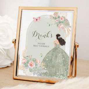 Poster Boho Sage Bebe Quinceañera Verde Rosa