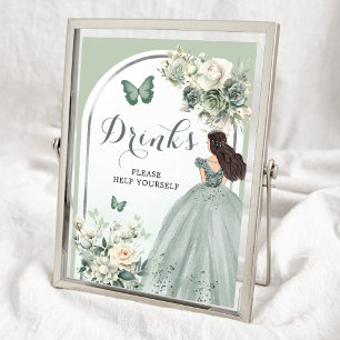 Poster Boho Sage Green Floral Princess Quinceañera Bebe