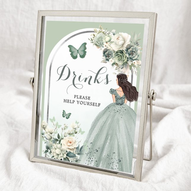 Poster Boho Sage Green Floral Princess Quinceañera Bebe (Criador carregado)