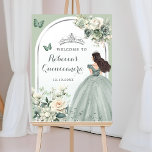 Poster Boho Sage Green Floral Quinceañera Bem-vindo<br><div class="desc">Boho Sage Green Floral Quinceañera Sinal de Boho Sage</div>