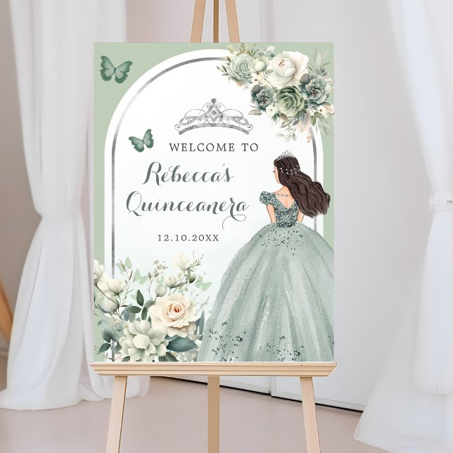 Poster Boho Sage Green Floral Quinceañera Bem-vindo (Criador carregado)