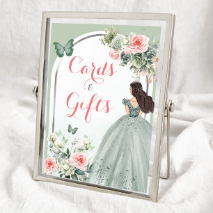 Poster Boho Sage Green Pink Floral 15 Cartões Años Presen