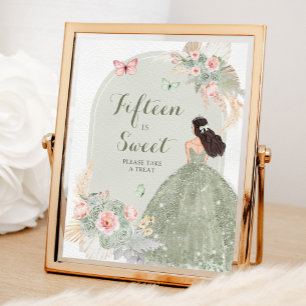 Poster Boho Sage Green Pink Quinceañera Quinze é Doce