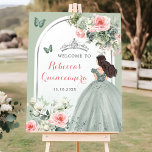 Poster Boho Sage Green Princess Quinceañera Bem-vinda<br><div class="desc">Boho Sage Green Princess Quinceañera - Sinal de Boho Sage</div>
