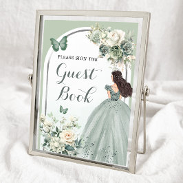 Poster Boho Sage Green Royal Rosas Mis 15 Años Guest Book