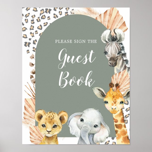 Poster Boho Sage Green Safari Oh Boy Guest Book (Frente)