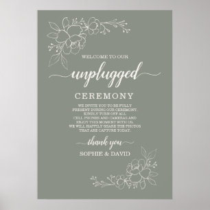 Poster Boho Sage Green Unplugged Ceremony Sign