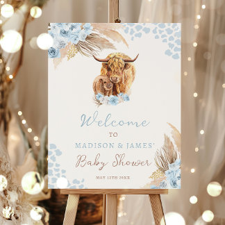 Poster Boho Santa Vaca Pampas Chá de fraldas Grass Boho B
