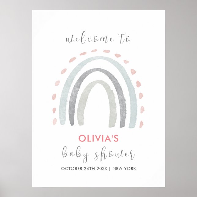 Poster Boho Simples Bonito Chá de fraldas Rainbow Girl be (Frente)