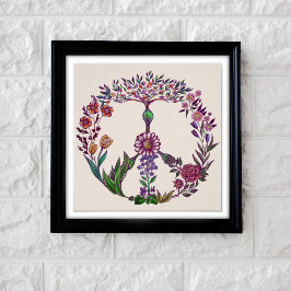 Poster Boho Sinal de Paz Elegante Girly Bonita Floral Bon