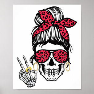 Poster Boho Skeleton Peace Sign Messy Bun Ndana Halloween