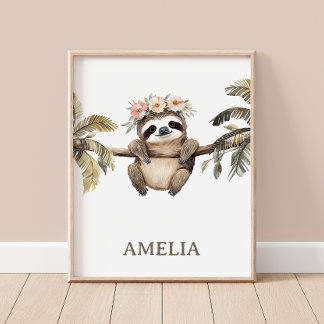 Poster Boho Sloth Jungle Animal Nursery Wall