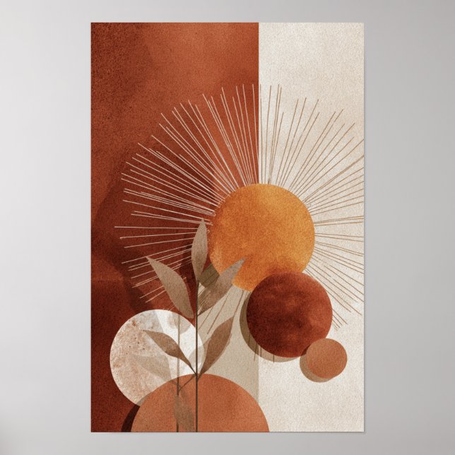 Poster Boho Sol Abstrato Terracota Botânico Minimalista (Frente)