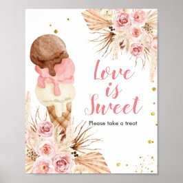 Poster Boho Sorvete Pampas Grass Love é doce Sinal
