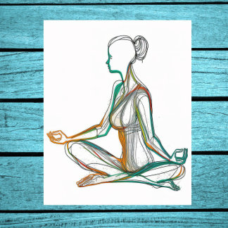 Poster Boho Style Mulher em Yoga Pose Solteiro Line Art P