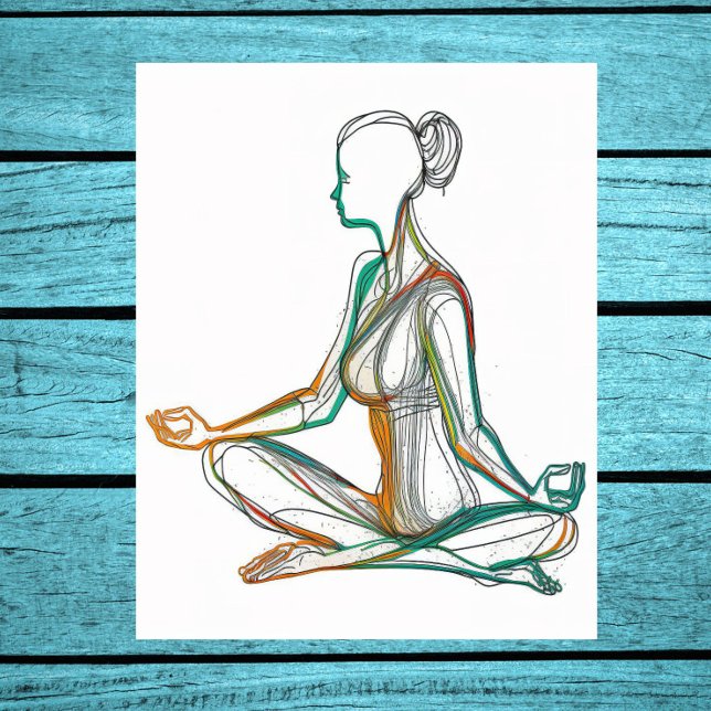 Poster Boho Style Mulher em Yoga Pose Solteiro Line Art P (Criador carregado)