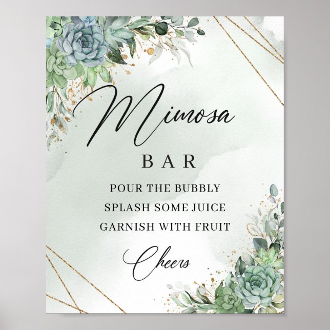 Poster Boho suculenta sinal de bar eucalipto gold mimosa (Frente)