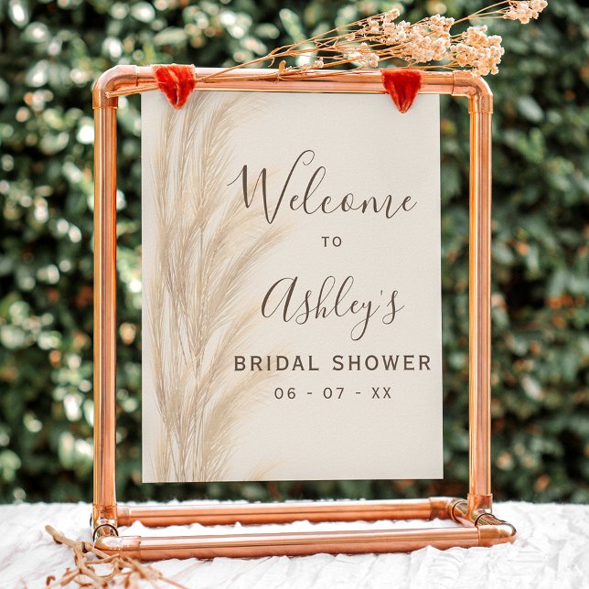 Poster Boho Summer Pampas chá de panela bem-vindo (Boho summer pampas grass bridal shower welcome poster)