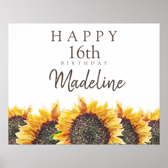 Poster Boho Sunflower White Happy 16th (ou qualquer) Aniv (Frente)