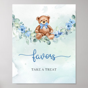 Poster Boho Teddy urso azul de eucalipto floral