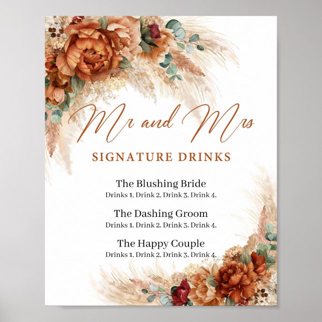 Poster Boho Terracota drinks com assinatura de Mr e Mrs p (Frente)