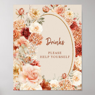 Poster Boho terracotta burgundy eucalipto floral Bebidas