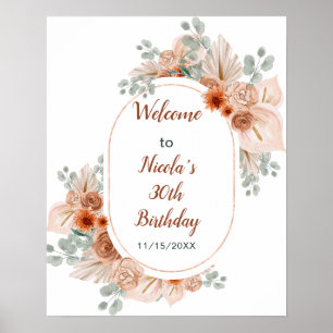 Poster Boho Terracotta Pampas Grass Birthday