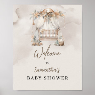Poster Boho tropical berço pampas Chá de fraldas bem-vind