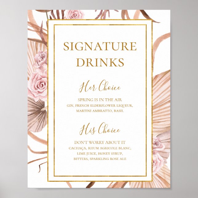 Poster Boho Tropical Botanical | Sinal de Drinks Símbolos (Frente)