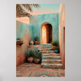 Poster Boho Turquoise Desert Courtyard, Rustic Staircase