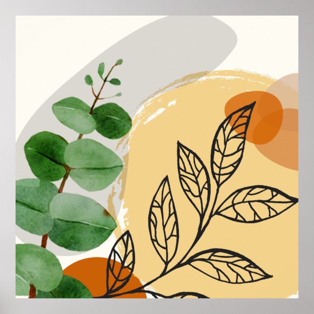 Poster Boho Verde Botânico Laranja (Frente)