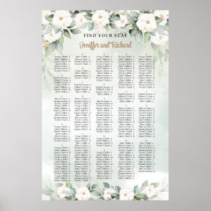 Poster Boho verde e flores brancas ouro Alfabético