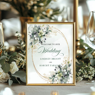 Poster Boho Verde Oliva Folhagem Mesa de Casamento Bem-vi