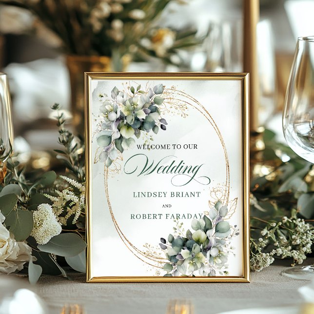 Poster Boho Verde Sage Botânico Mesa de Casamento Bem-vin (Boho Sage Green Botanical Tabletop Wedding Welcome Sign)