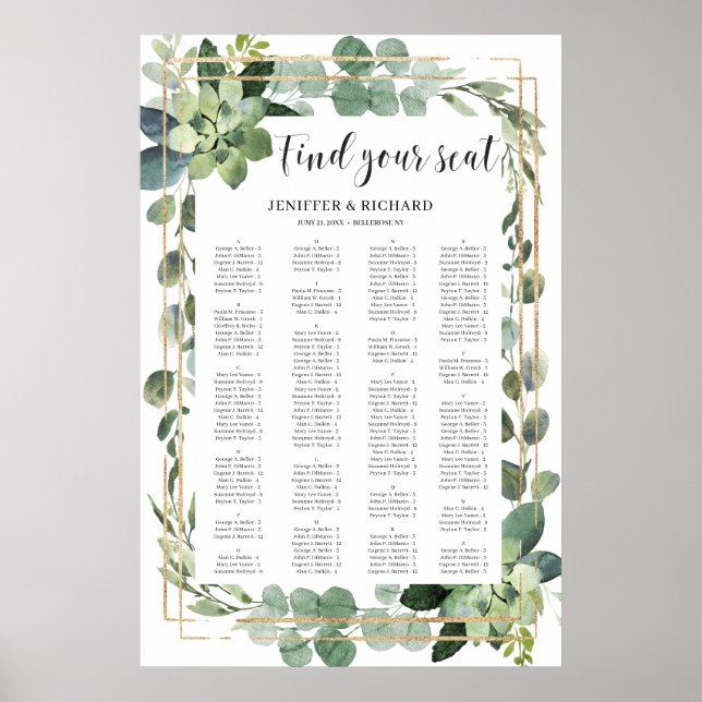 Poster Boho-verde-suculento ouro floral geométrico (Frente)