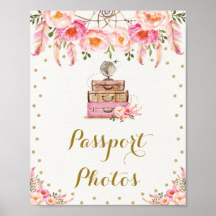 Poster Boho Viagem para a Sra. Floral Passaporte Fotos