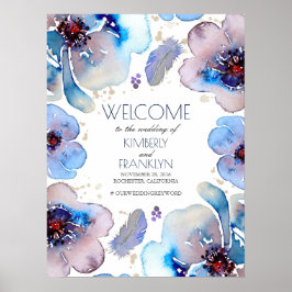 Poster Boho Watercolor Blue Flowers Sinal de Boho Boho