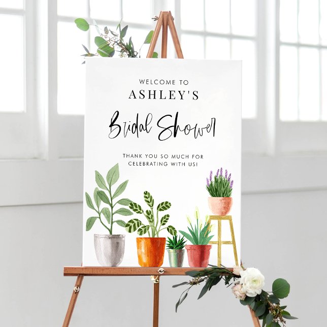 Poster Boho Watercolor Chá de panela de Plantas Familiare (Boho Watercolor Potted Houseplants Bridal Shower Poster)
