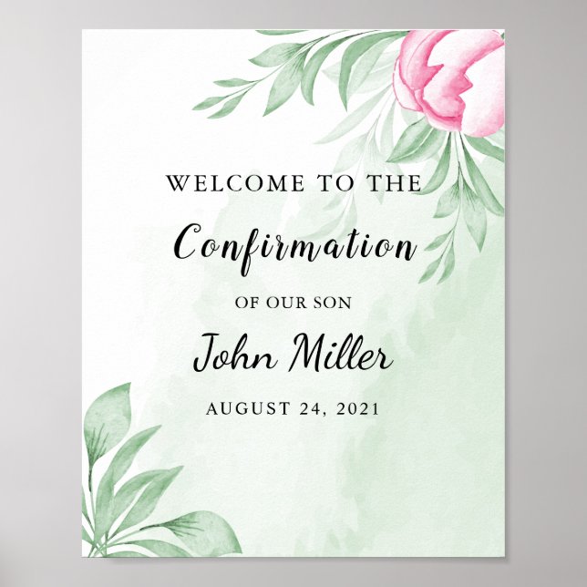 Poster Boho Watercolor Eucalyptus Confirmation Welcome (Frente)