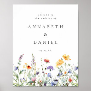 Poster Boho Watercolor Flor de Campo Casamento Bem-Vindo