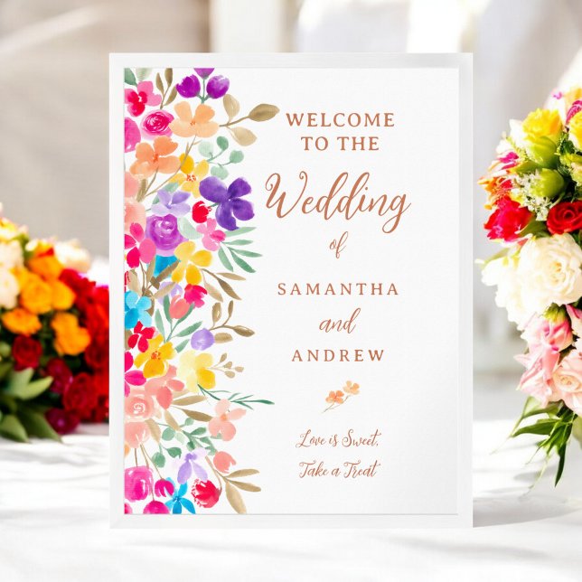 Poster Boho Watercolor Floral Wedding Bem-vindo (Boho Watercolor Floral Wedding Welcome Poster)