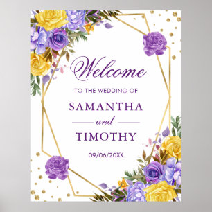 Poster Boho Watercolor Flowers Dourado Casamento de Quadr