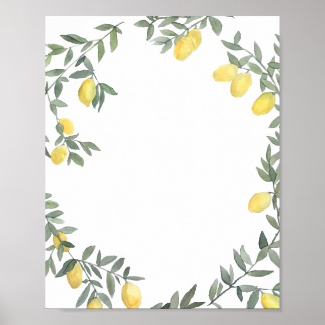 Poster Boho Watercolor Lemon Wreath Summer (Frente)