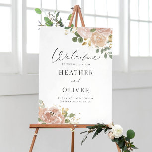 Poster Boho Watercolor Mauve Peach Flowers Casamento
