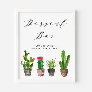 Poster Boho Watercolor Potted Cactus Wedding Dessert Bar